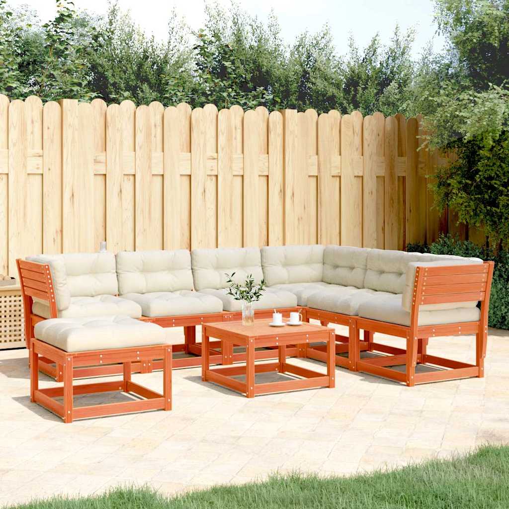 7 Piece Garden Lounge Set with Cushions Wax Brown Solid Wood Pine