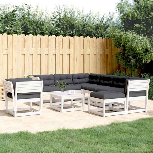 8 Piece Garden Lounge Set with Cushions White Solid Wood Pine