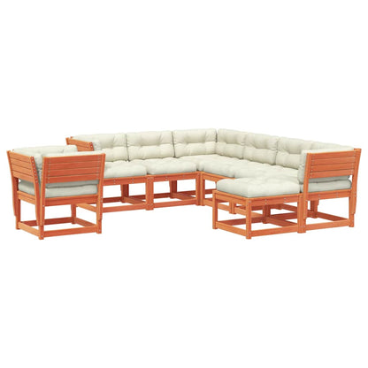 8 Piece Garden Lounge Set with Cushions Wax Brown Solid Wood Pine