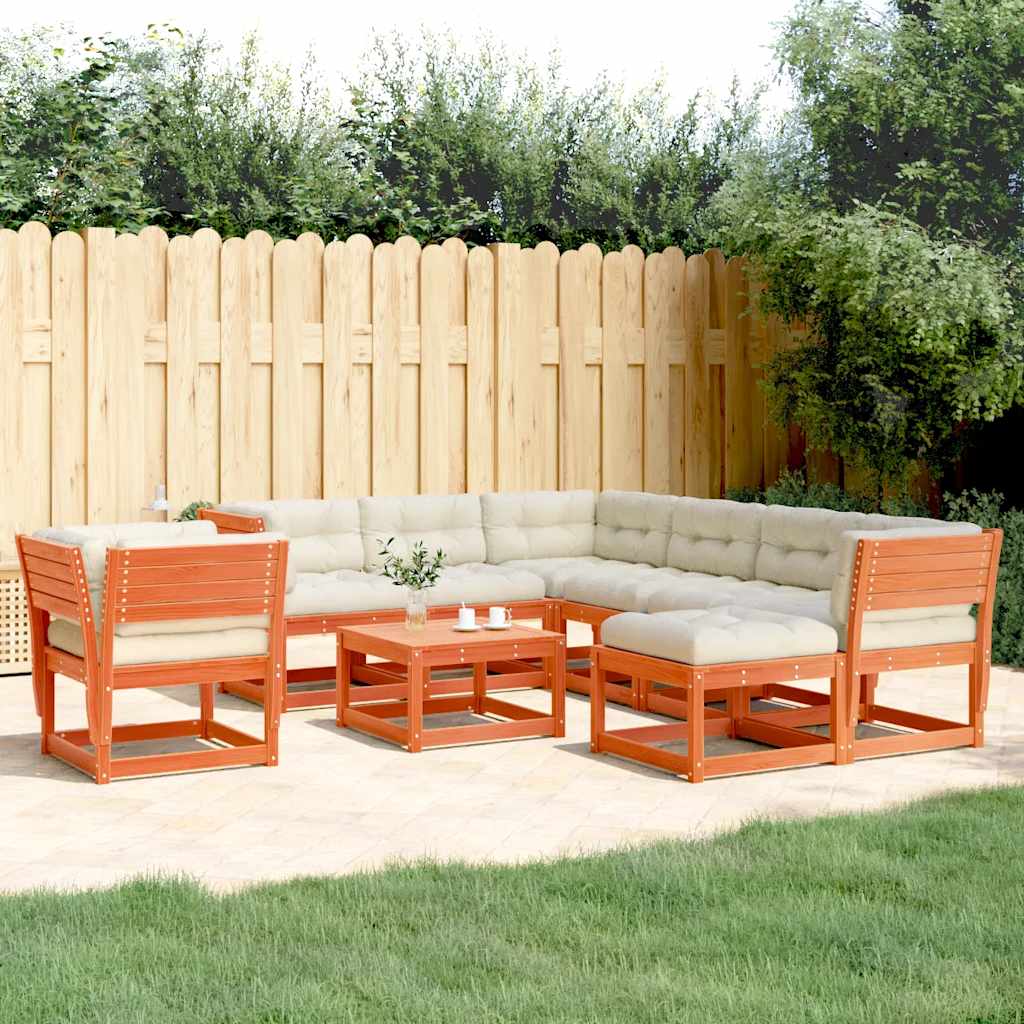 8 Piece Garden Lounge Set with Cushions Wax Brown Solid Wood Pine