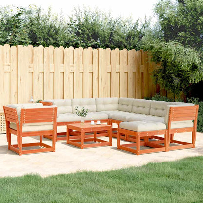 8 Piece Garden Lounge Set with Cushions Wax Brown Solid Wood Pine