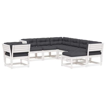 8 Piece Garden Lounge Set with Cushions White Solid Wood Pine