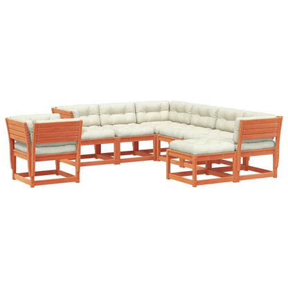 8 Piece Garden Lounge Set with Cushions Wax Brown Solid Wood Pine