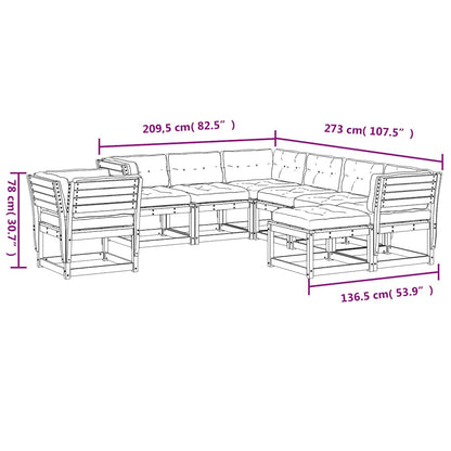 8 Piece Garden Lounge Set with Cushions Wax Brown Solid Wood Pine