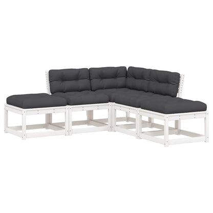 5 Piece Garden Sofa Set with Cushions White Solid Wood Pine