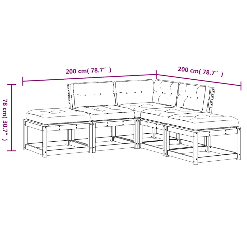 5 Piece Garden Sofa Set with Cushions White Solid Wood Pine