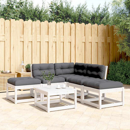 5 Piece Garden Sofa Set with Cushions White Solid Wood Pine
