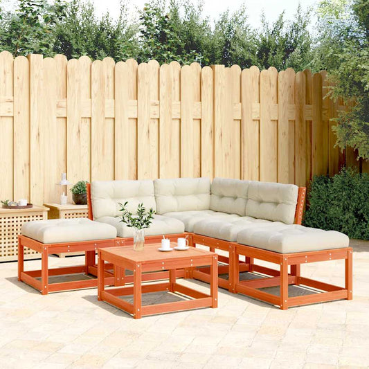 5 Piece Garden Sofa Set with Cushions Wax Brown Solid Wood Pine