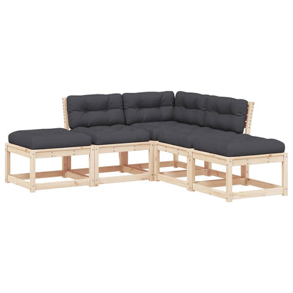 5 Piece Garden Sofa Set with Cushions Solid Wood Pine