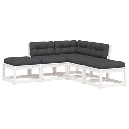 5 Piece Garden Sofa Set with Cushions White Solid Wood Pine