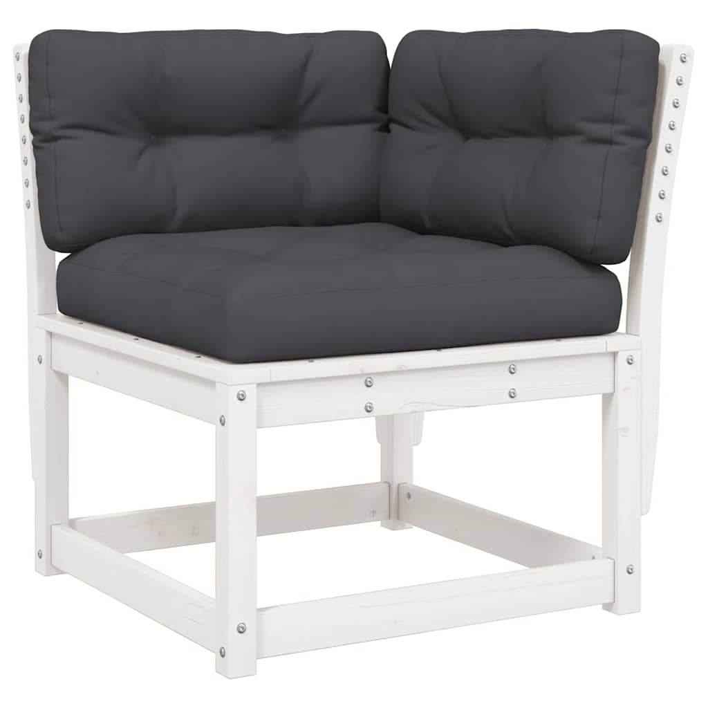 5 Piece Garden Sofa Set with Cushions White Solid Wood Pine