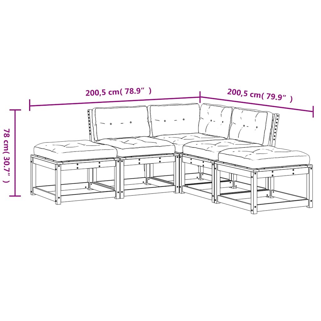 5 Piece Garden Sofa Set with Cushions White Solid Wood Pine