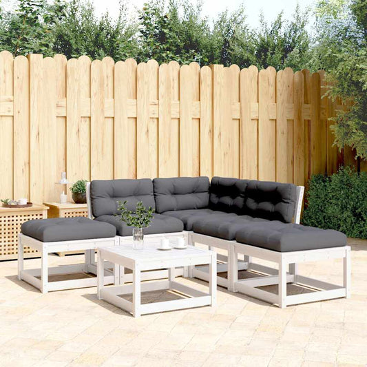 5 Piece Garden Sofa Set with Cushions White Solid Wood Pine