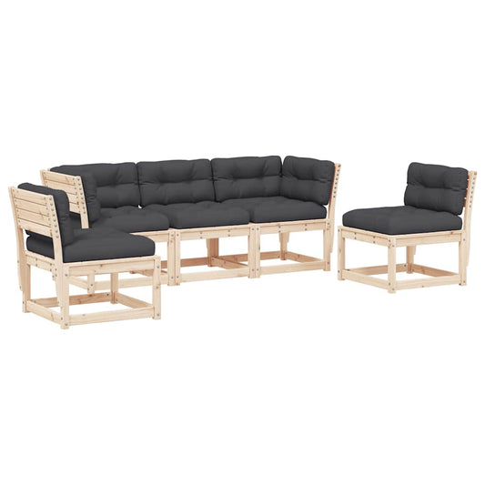 5 Piece Garden Sofa Set with Cushions Solid Wood Pine