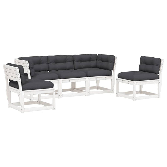 5 Piece Garden Sofa Set with Cushions White Solid Wood Pine