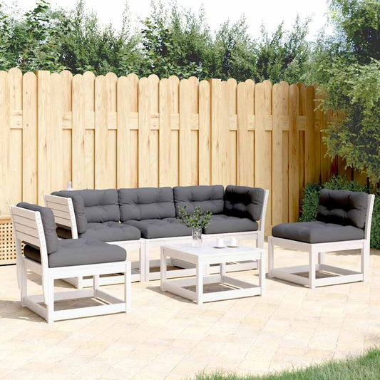 5 Piece Garden Sofa Set with Cushions White Solid Wood Pine