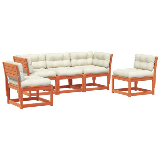 5 Piece Garden Sofa Set with Cushions Wax Brown Solid Wood Pine