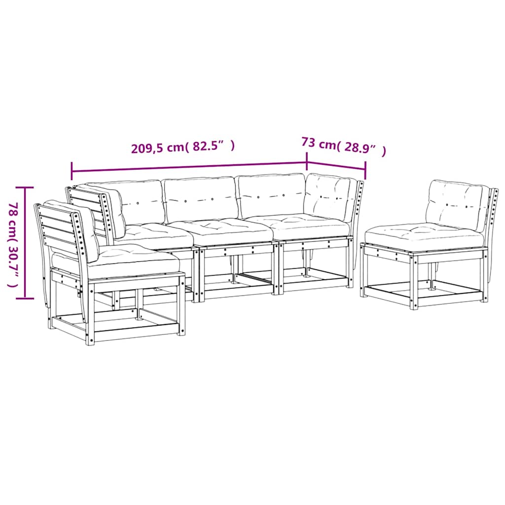 5 Piece Garden Sofa Set with Cushions Wax Brown Solid Wood Pine