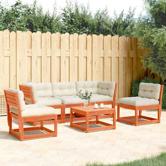 5 Piece Garden Sofa Set with Cushions Wax Brown Solid Wood Pine