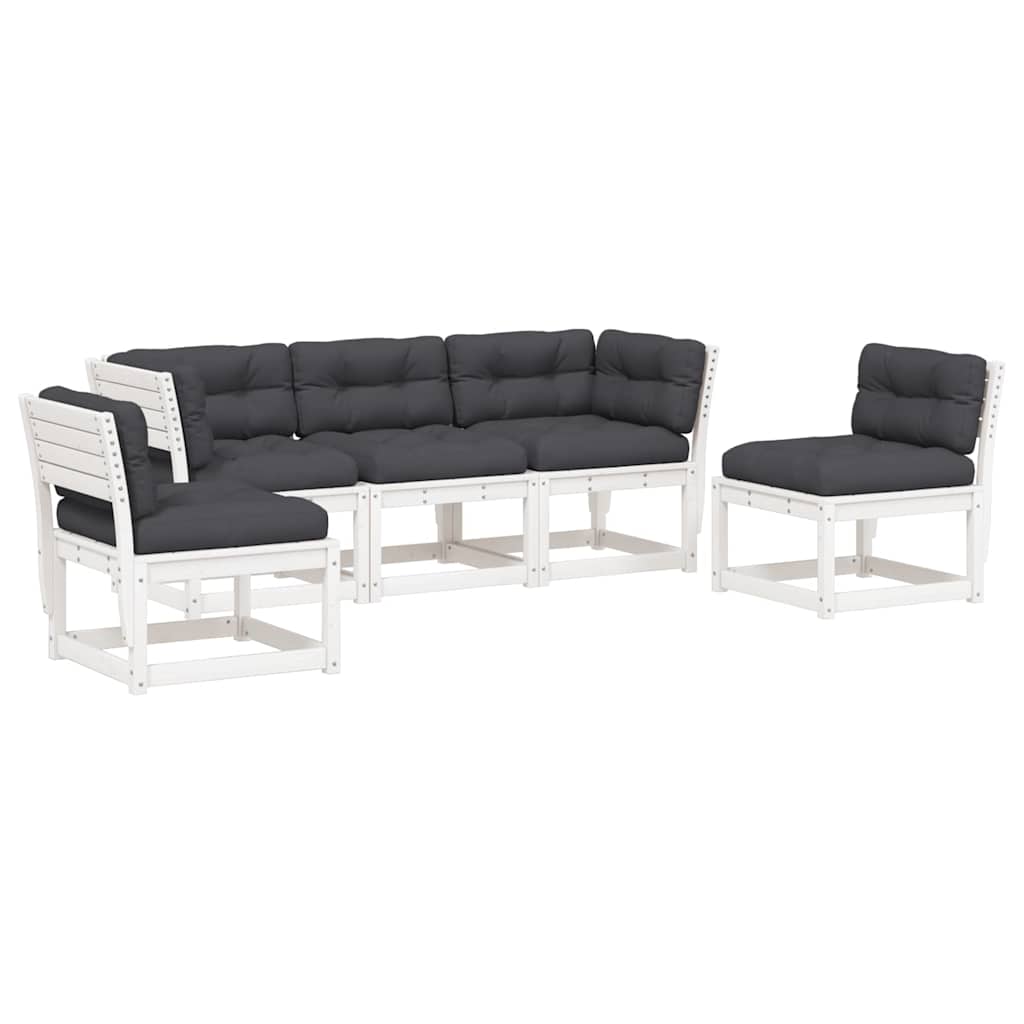 5 Piece Garden Sofa Set with Cushions White Solid Wood Pine