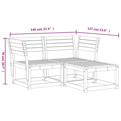 Garden Sofa Set | Natural wood | Solid pine wood | 3 Piece Set