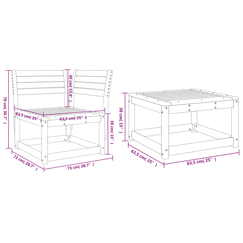Garden Sofa Set | Wax brown | Solid pine wood | 67 x 67 x 78 cm | Modular