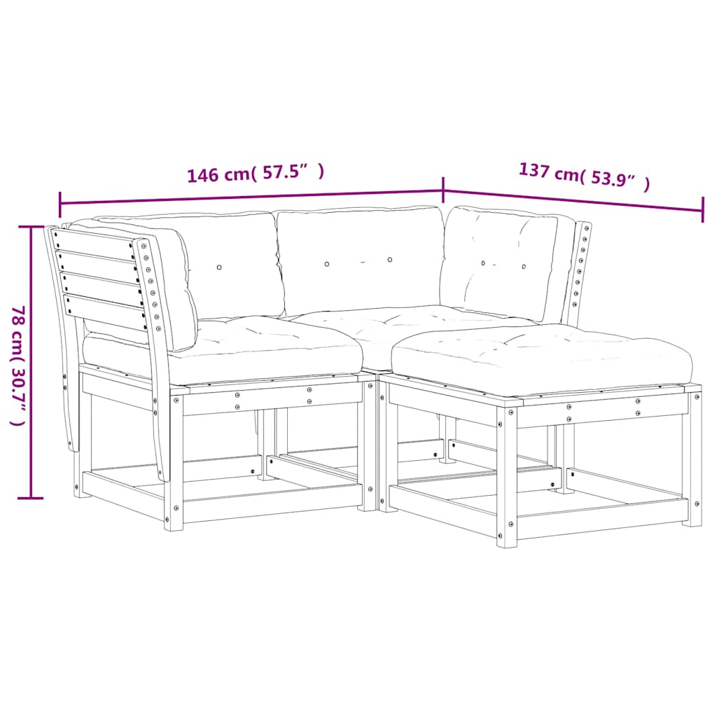 3 Piece Garden Sofa Set with Cushions White Solid Wood Pine