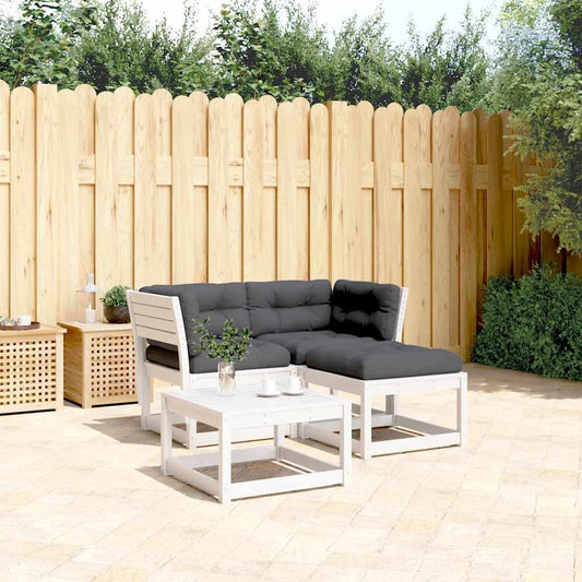 3 Piece Garden Sofa Set with Cushions White Solid Wood Pine