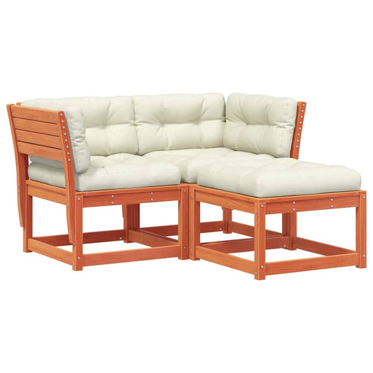 3 Piece Garden Sofa Set with Cushions Wax Brown Solid Wood Pine