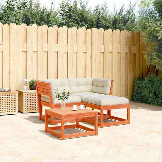 3 Piece Garden Sofa Set with Cushions Wax Brown Solid Wood Pine