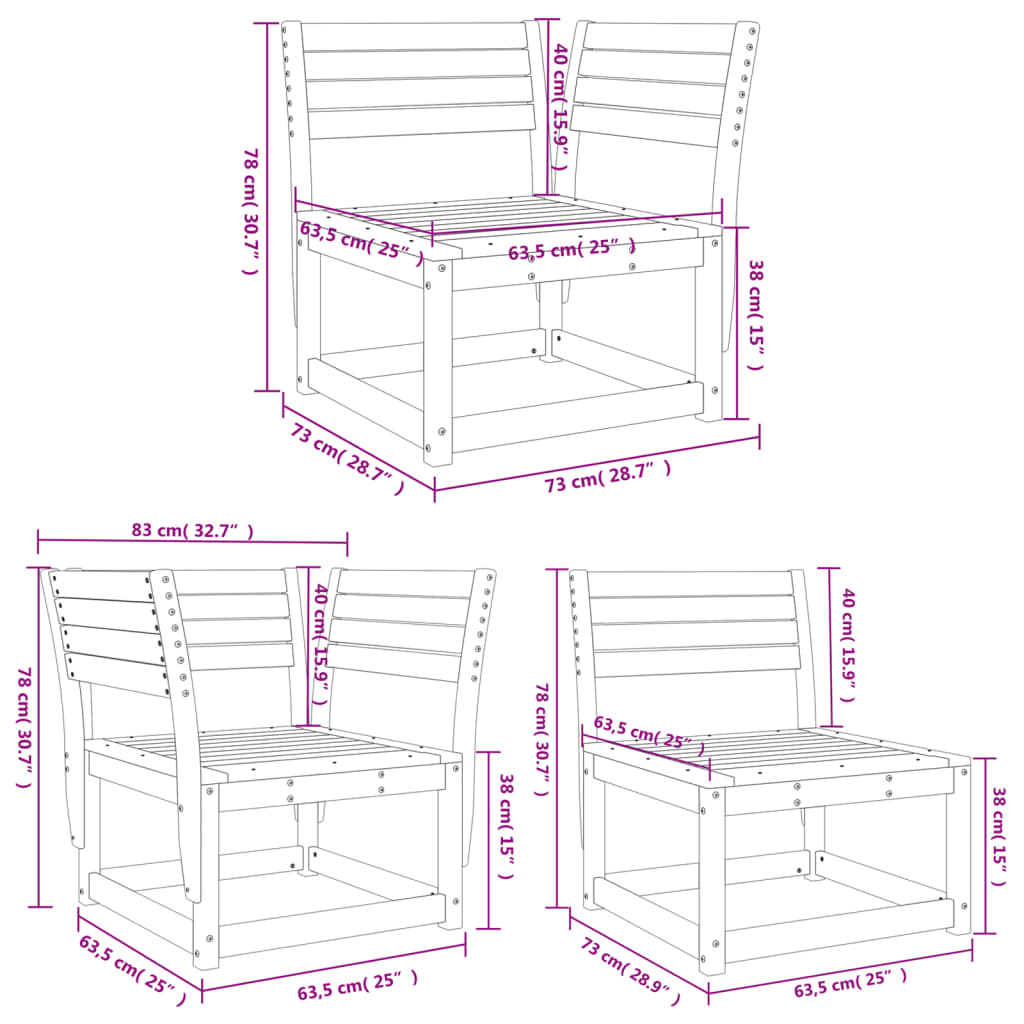 Garden Sofa Set | White | Solid Pine Wood | 5 Piece Set | Modular