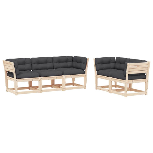 5 Piece Garden Sofa Set with Cushions Solid Wood Pine