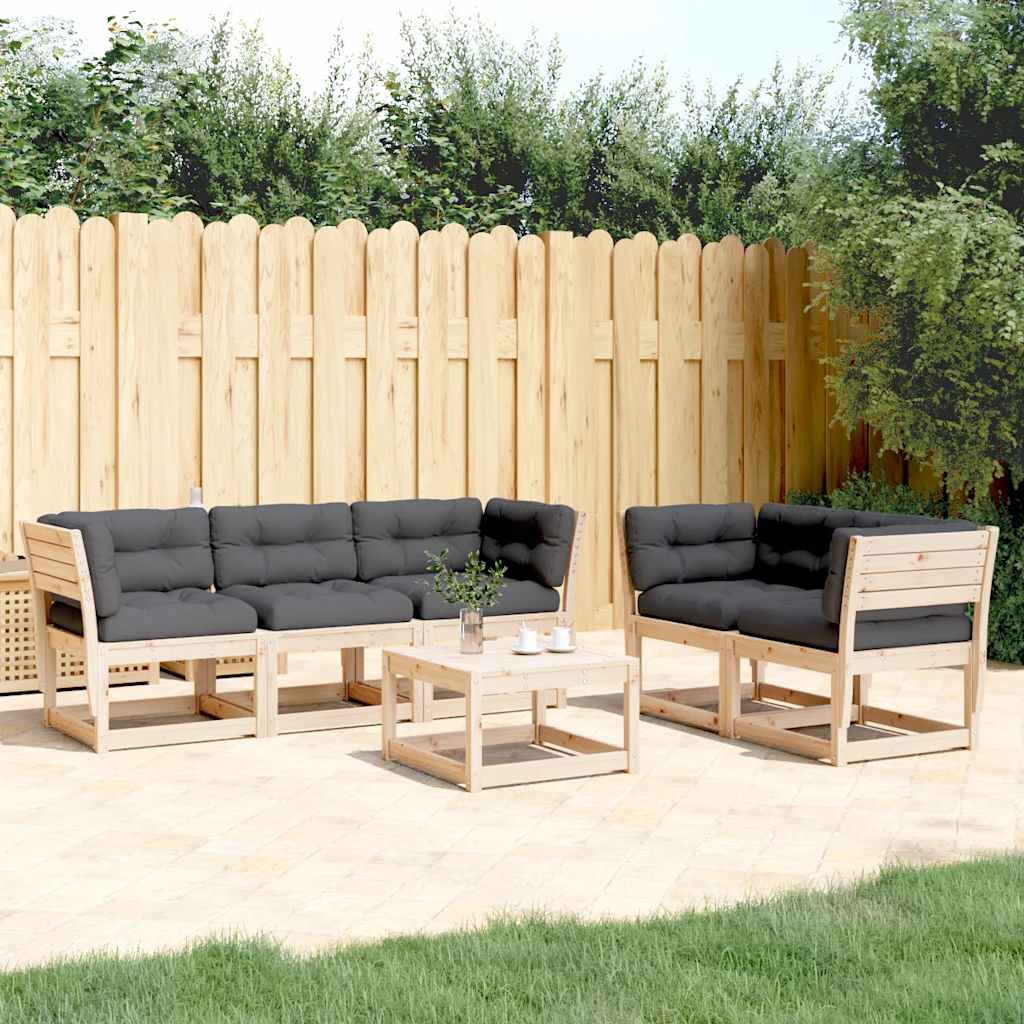 5 Piece Garden Sofa Set with Cushions Solid Wood Pine
