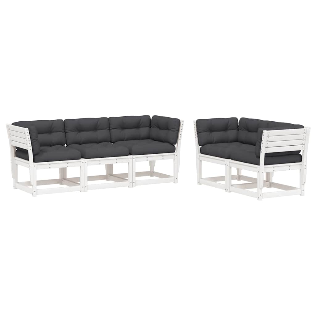 5 Piece Garden Sofa Set with Cushions White Solid Wood Pine
