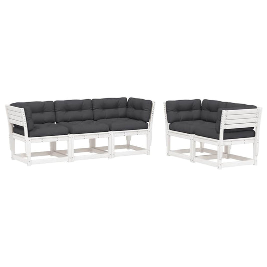 5 Piece Garden Sofa Set with Cushions White Solid Wood Pine