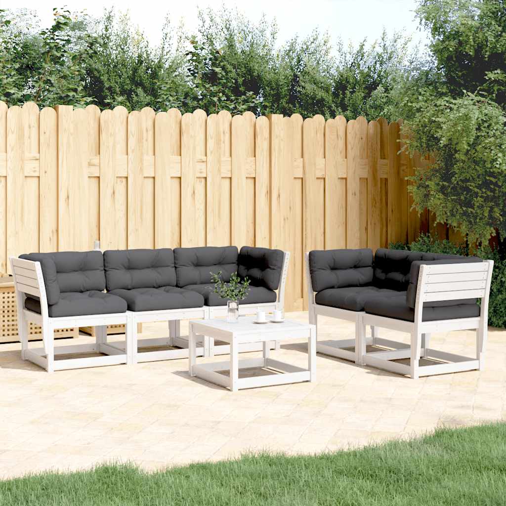 5 Piece Garden Sofa Set with Cushions White Solid Wood Pine