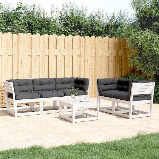5 Piece Garden Sofa Set with Cushions White Solid Wood Pine