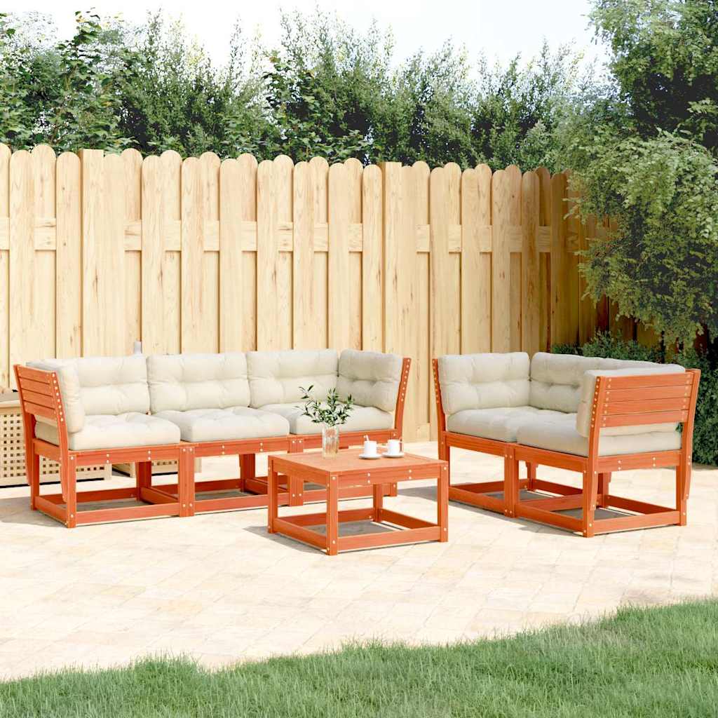 5 Piece Garden Sofa Set with Cushions Wax Brown Solid Wood Pine