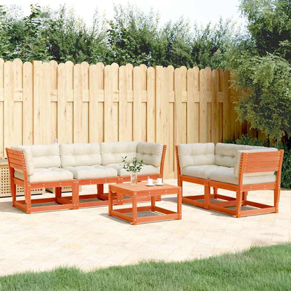 5 Piece Garden Sofa Set with Cushions Wax Brown Solid Wood Pine