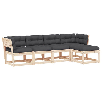 5 Piece Garden Sofa Set with Cushions Solid Wood Pine