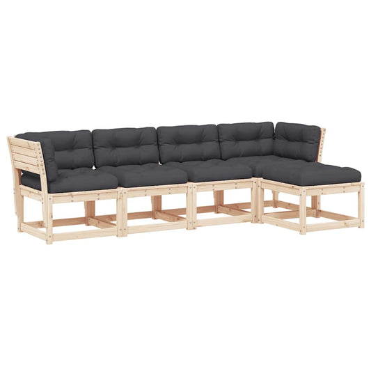 5 Piece Garden Sofa Set with Cushions Solid Wood Pine