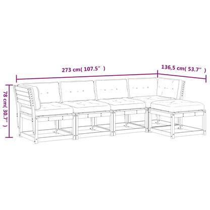 5 Piece Garden Sofa Set with Cushions White Solid Wood Pine