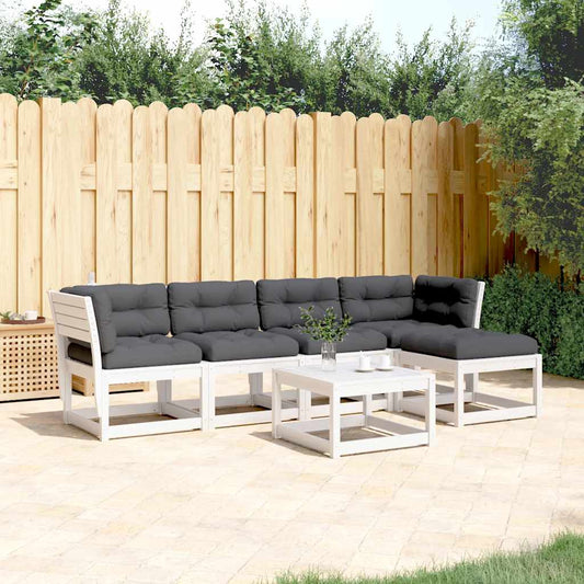 5 Piece Garden Sofa Set with Cushions White Solid Wood Pine