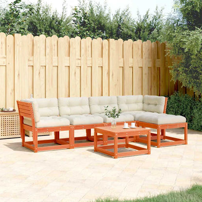 5 Piece Garden Sofa Set with Cushions Wax Brown Solid Wood Pine