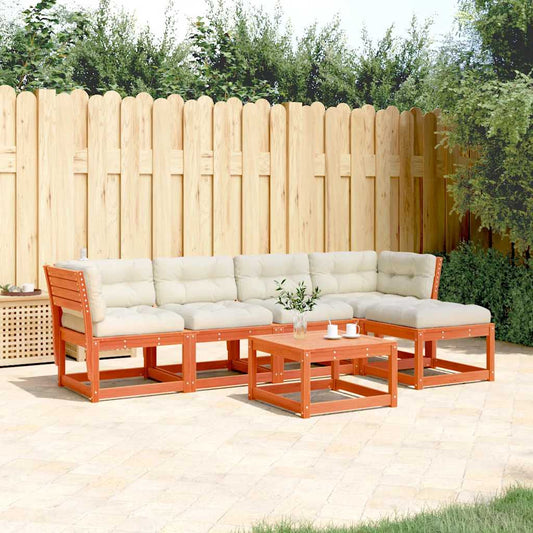 5 Piece Garden Sofa Set with Cushions Wax Brown Solid Wood Pine