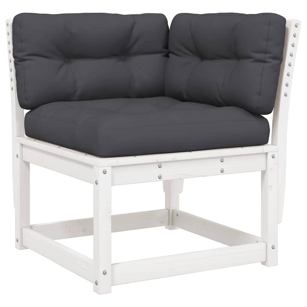 5 Piece Garden Sofa Set with Cushions White Solid Wood Pine