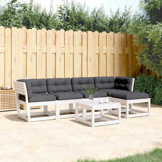 5 Piece Garden Sofa Set with Cushions White Solid Wood Pine