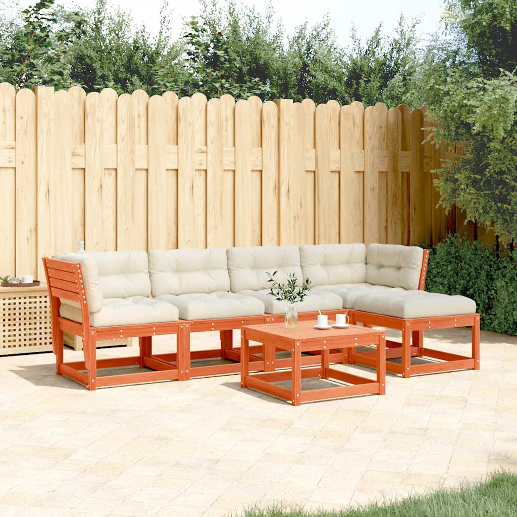 5 Piece Garden Sofa Set with Cushions Wax Brown Solid Wood Pine