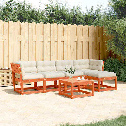 5 Piece Garden Sofa Set with Cushions Wax Brown Solid Wood Pine