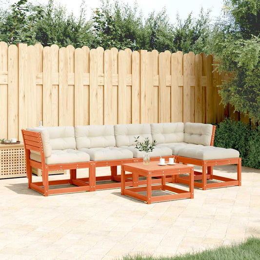 5 Piece Garden Sofa Set with Cushions Wax Brown Solid Wood Pine